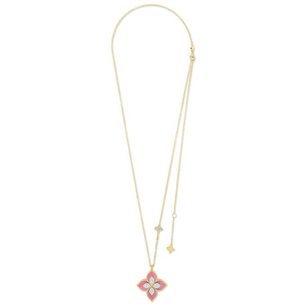 Roberto Coin PRINCESS FLOWER COLLAR WITH DIAMOND AND RHODONITE