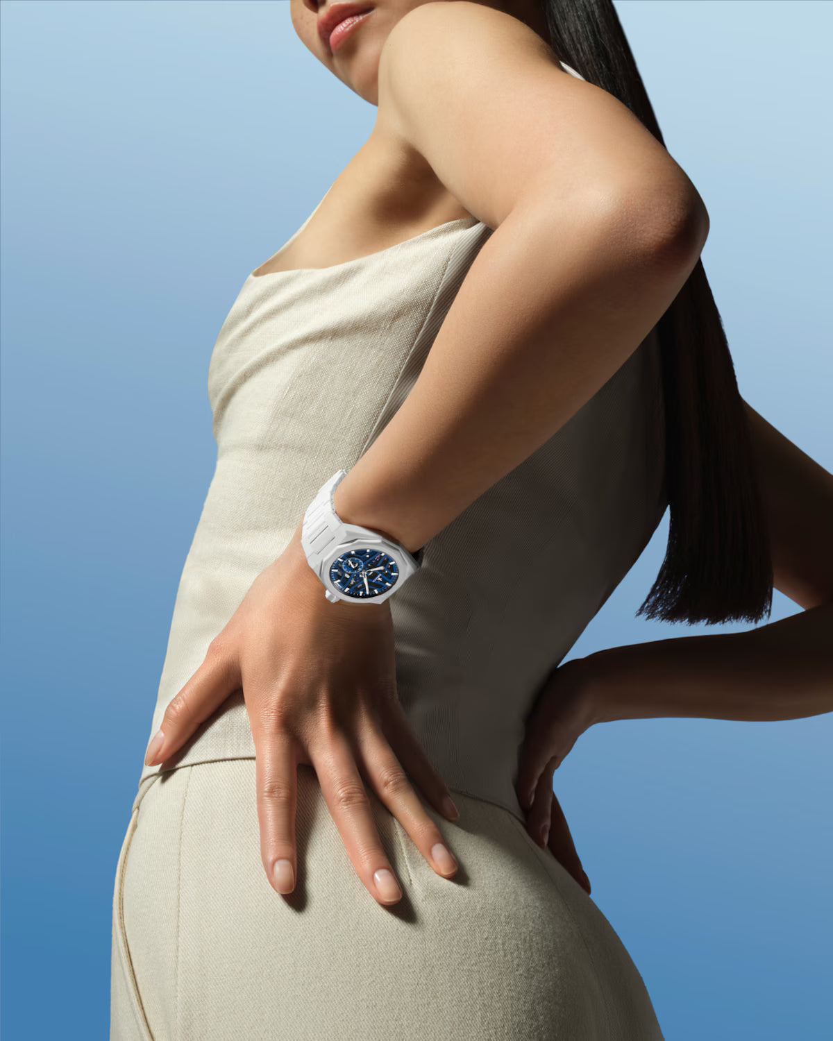 DEFY SKYLINE SKELETON WHITE CERAMIC 41 MM