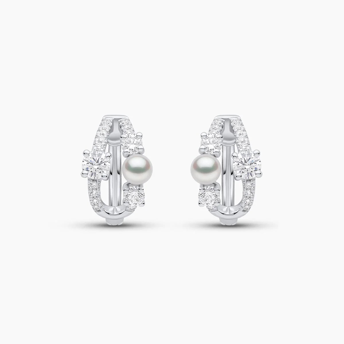 Yoko London BABY GLITZ AKOYA PEARL AND ROUND CUT DIAMOND HOOP EARRINGS