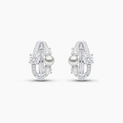 Yoko London BABY GLITZ AKOYA PEARL AND ROUND CUT DIAMOND HOOP EARRINGS