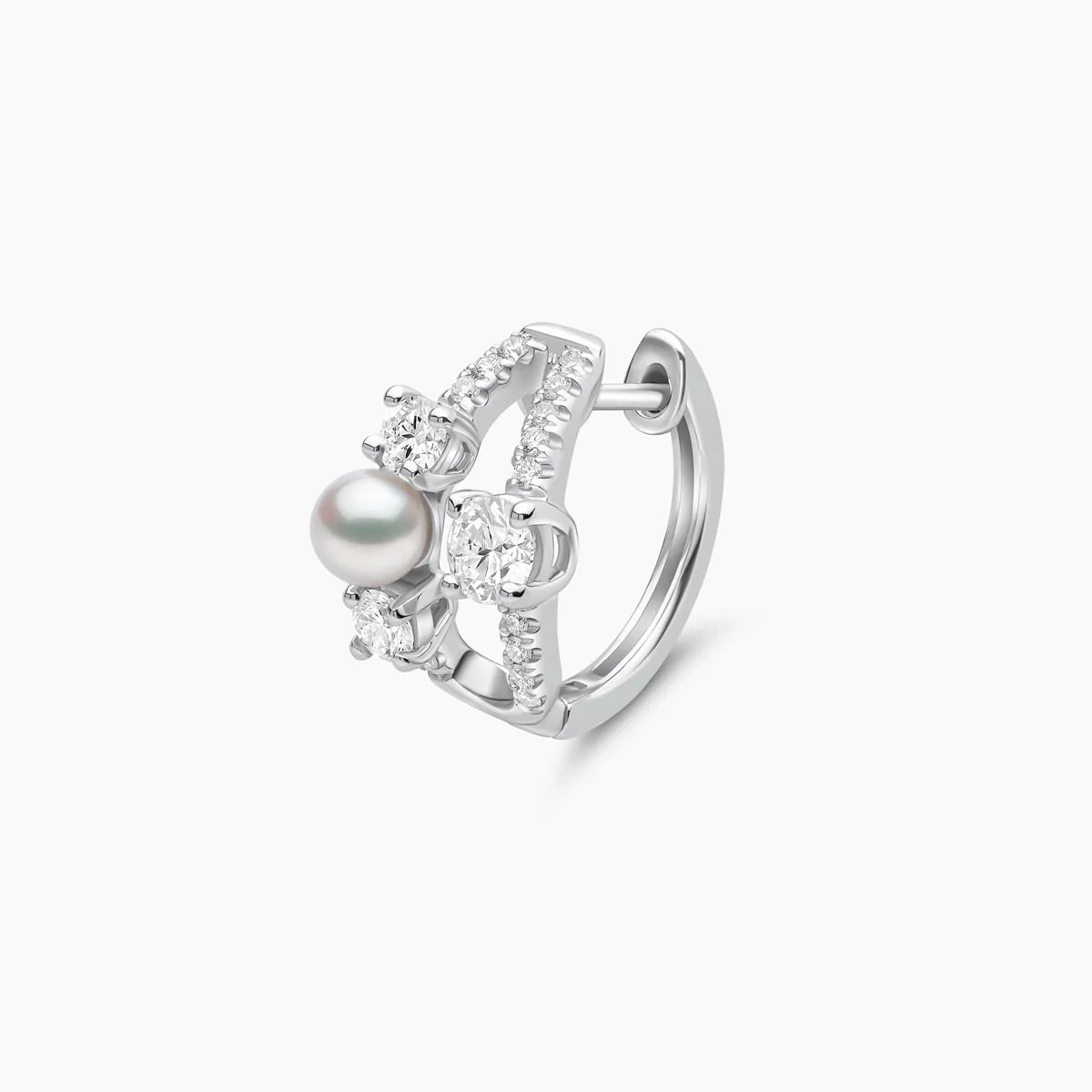 Yoko London BABY GLITZ AKOYA PEARL AND ROUND CUT DIAMOND HOOP EARRINGS