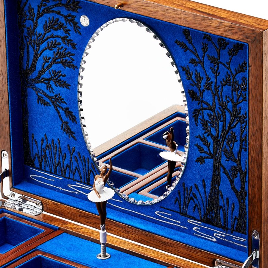WOLF BALLET MUSICAL JEWELRY BOX – SWAN LAKE WALNUT WOOD