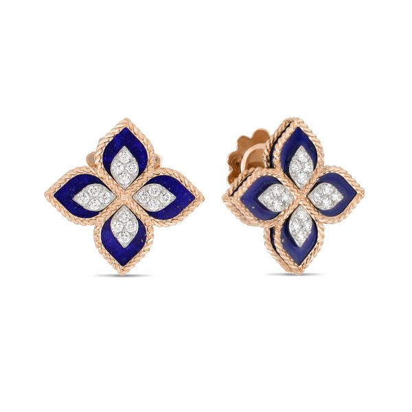 Roberto Coin PRINCESS FLOWER EARRINGS WITH DIAMONDS AND LAPIS