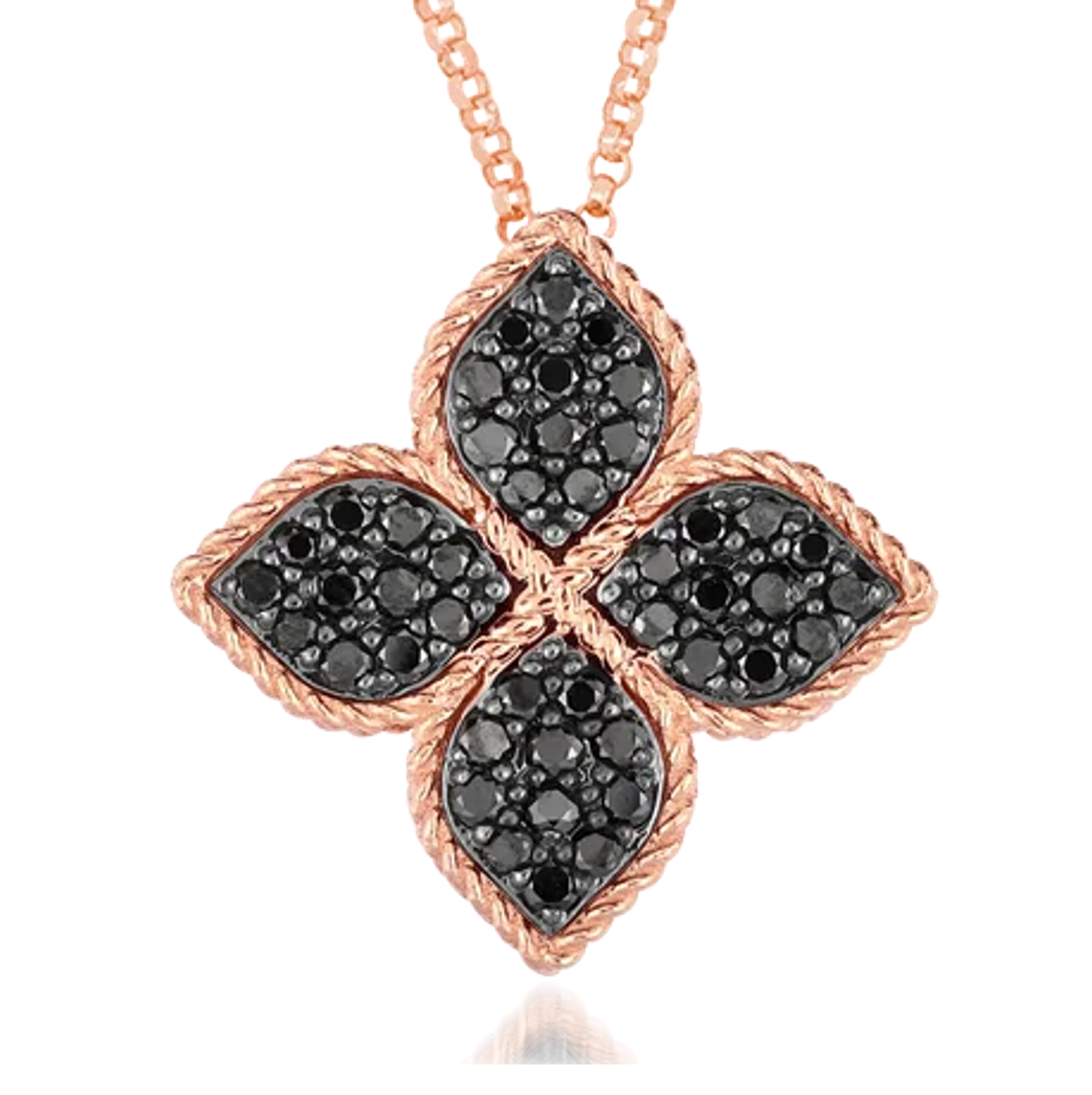 Roberto Coin PRINCESS FLOWER PENDANT WITH BLACK DIAMONDS