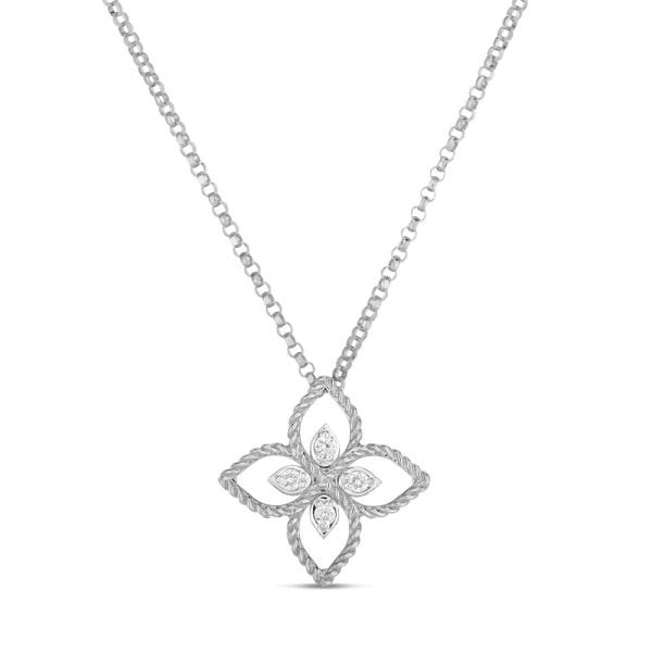 Roberto Coin PRINCESS FLOWER PENDANT WITH DIAMONDS WHITE GOLD