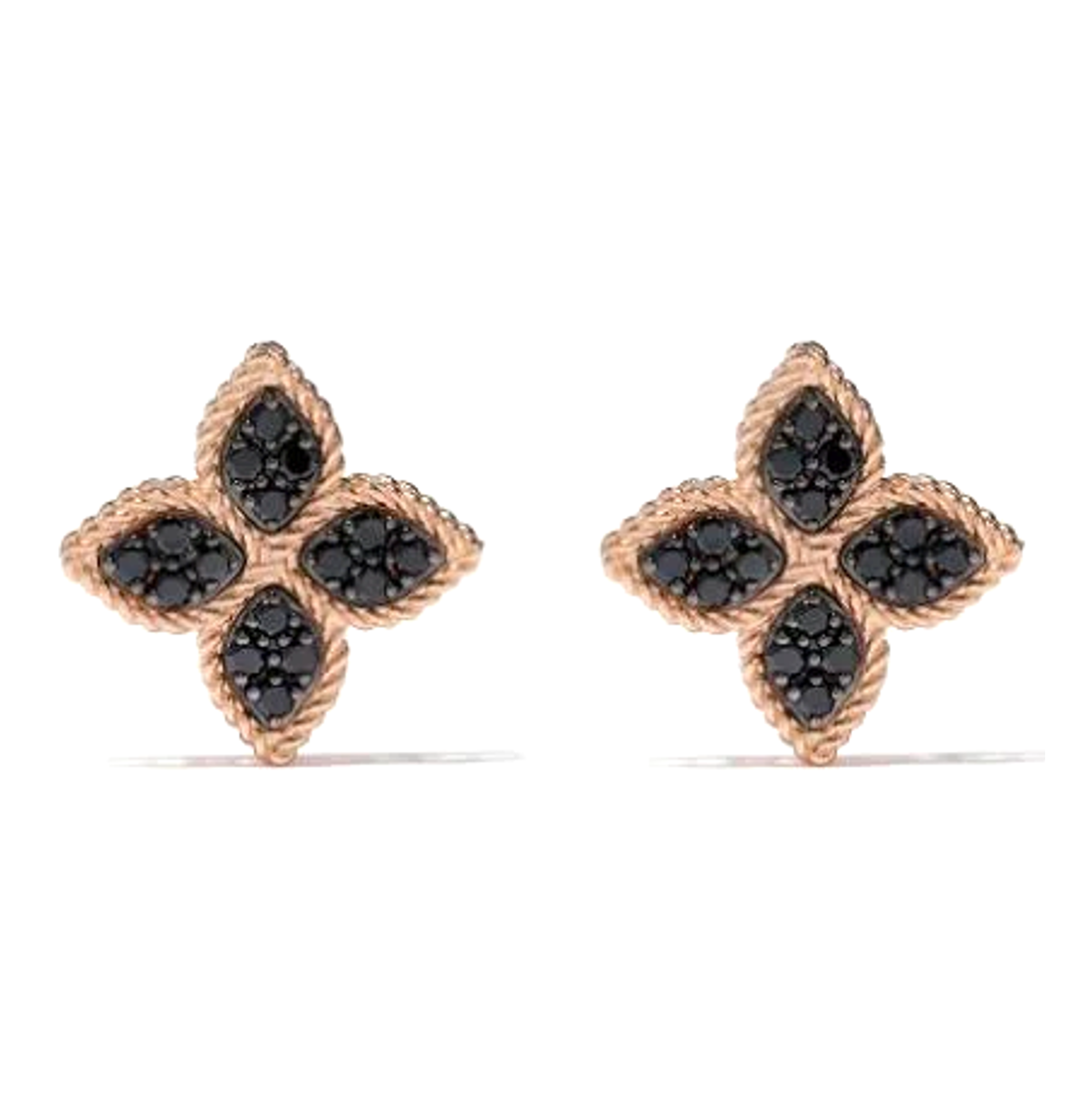 Roberto Coin PRINCESS FLOWER EARRINGS WITH BLACK DIAMONDS