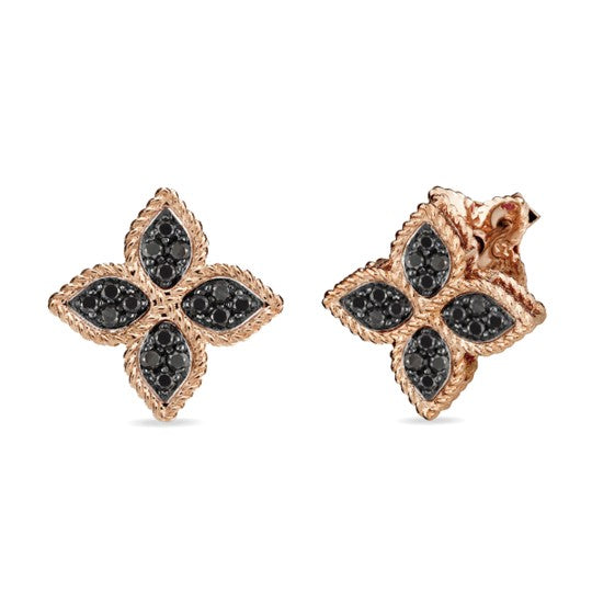 Roberto Coin PRINCESS FLOWER EARRINGS WITH BLACK DIAMONDS