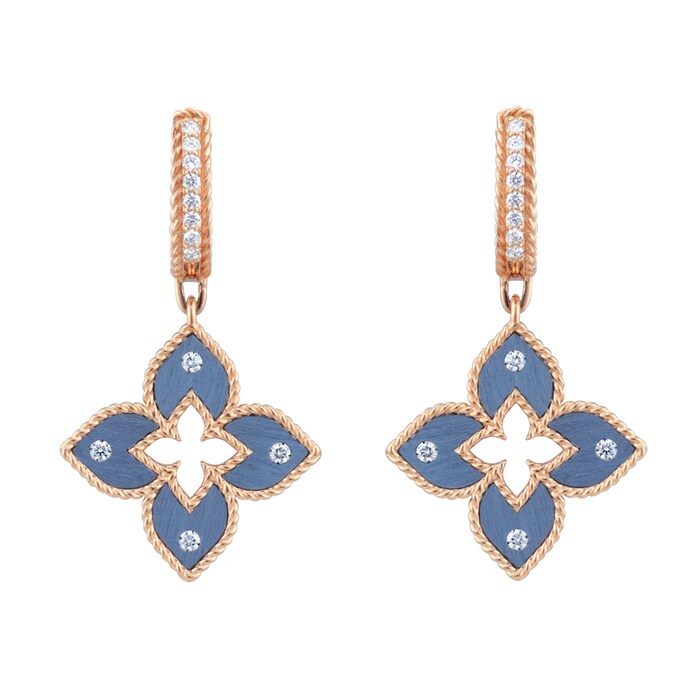 Roberto Coin VENETIAN PRINCESS BLUE TITANIUM AND DIAMOND HOOP EARRINGS