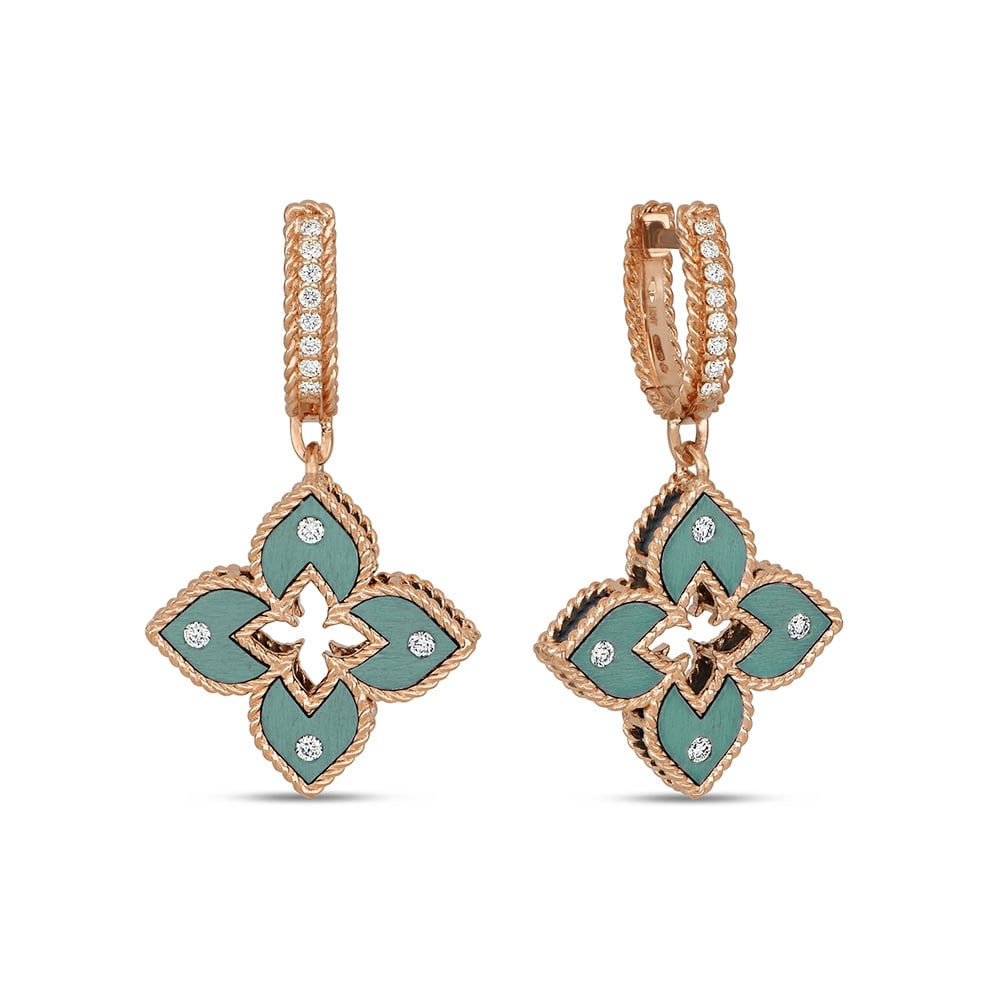 Roberto Coin VENETIAN PRINCESS GREEN TITANIUM DIAMOND FLOWER CLASP EARRINGS