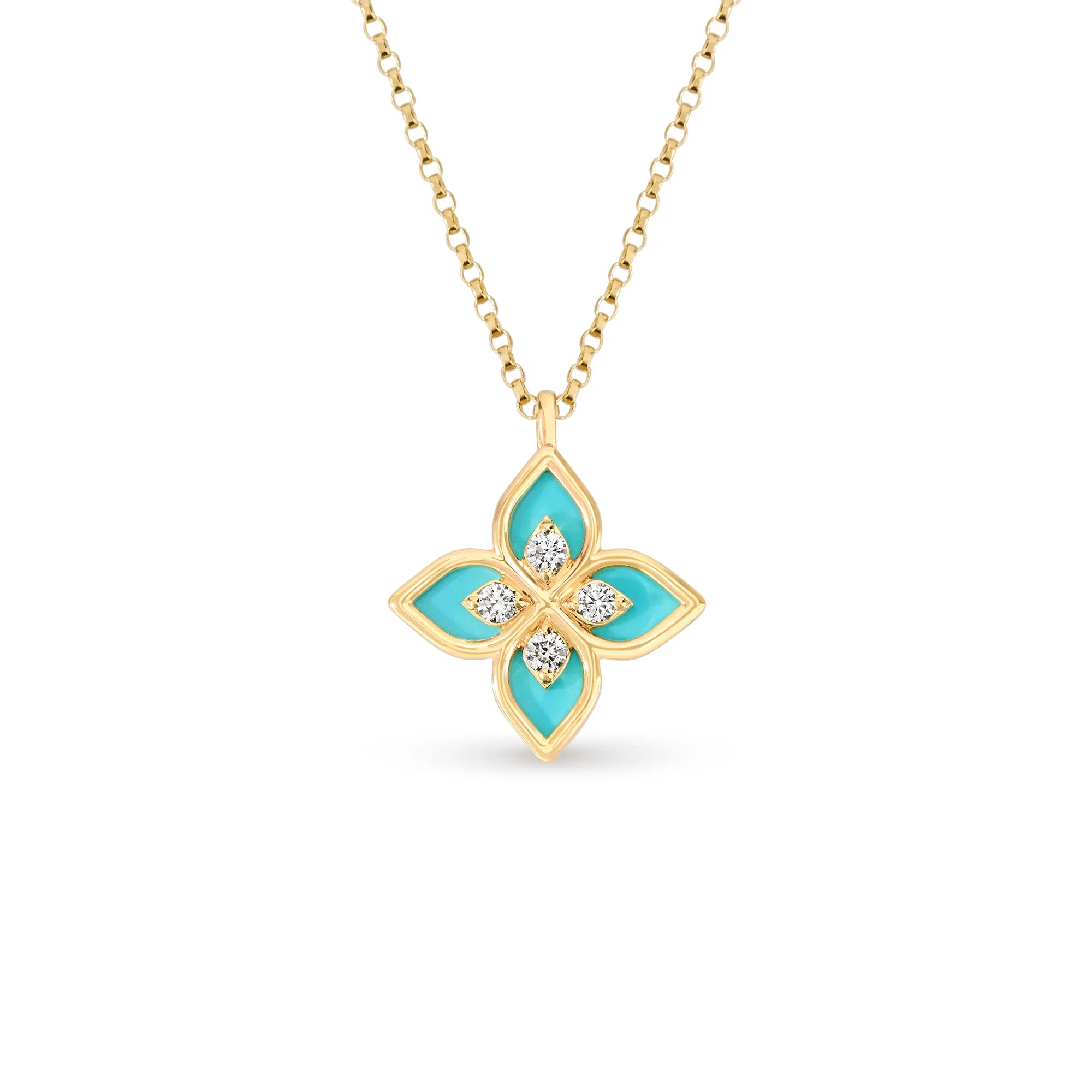 PRINCESS FLOWER NECKLACE FOR CAROUSEL WITH DIAMONDS AND BLUE ENAMEL