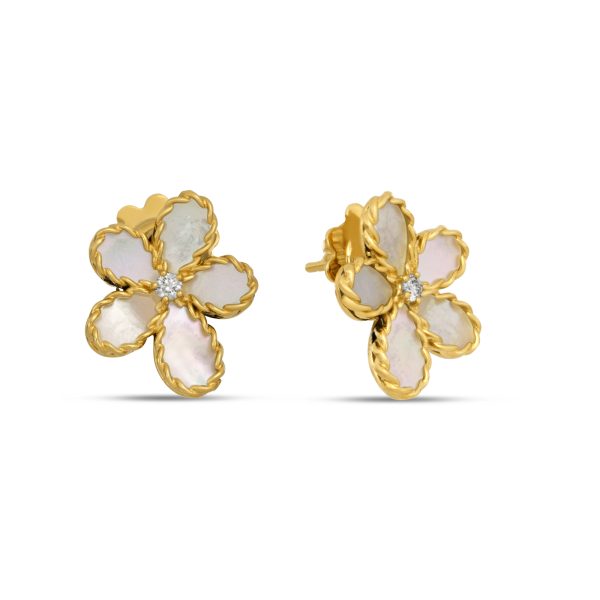 Roberto Coin JASMINE EARRINGS WITH DIAMONDS AND MOTHER OF PEARL