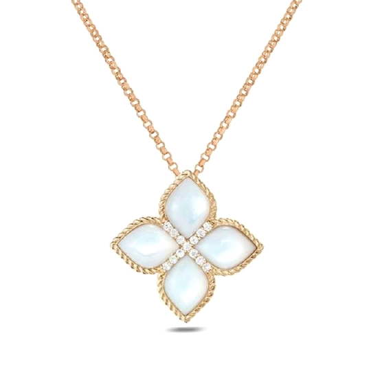 Roberto Coin PRINCESS FLOWER DIAMOND MOTHER OF PEARL LARGE PENDANT