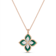 Roberto Coin PRINCESS FLOWER PENDANT WITH DIAMONDS AND MALACHITE