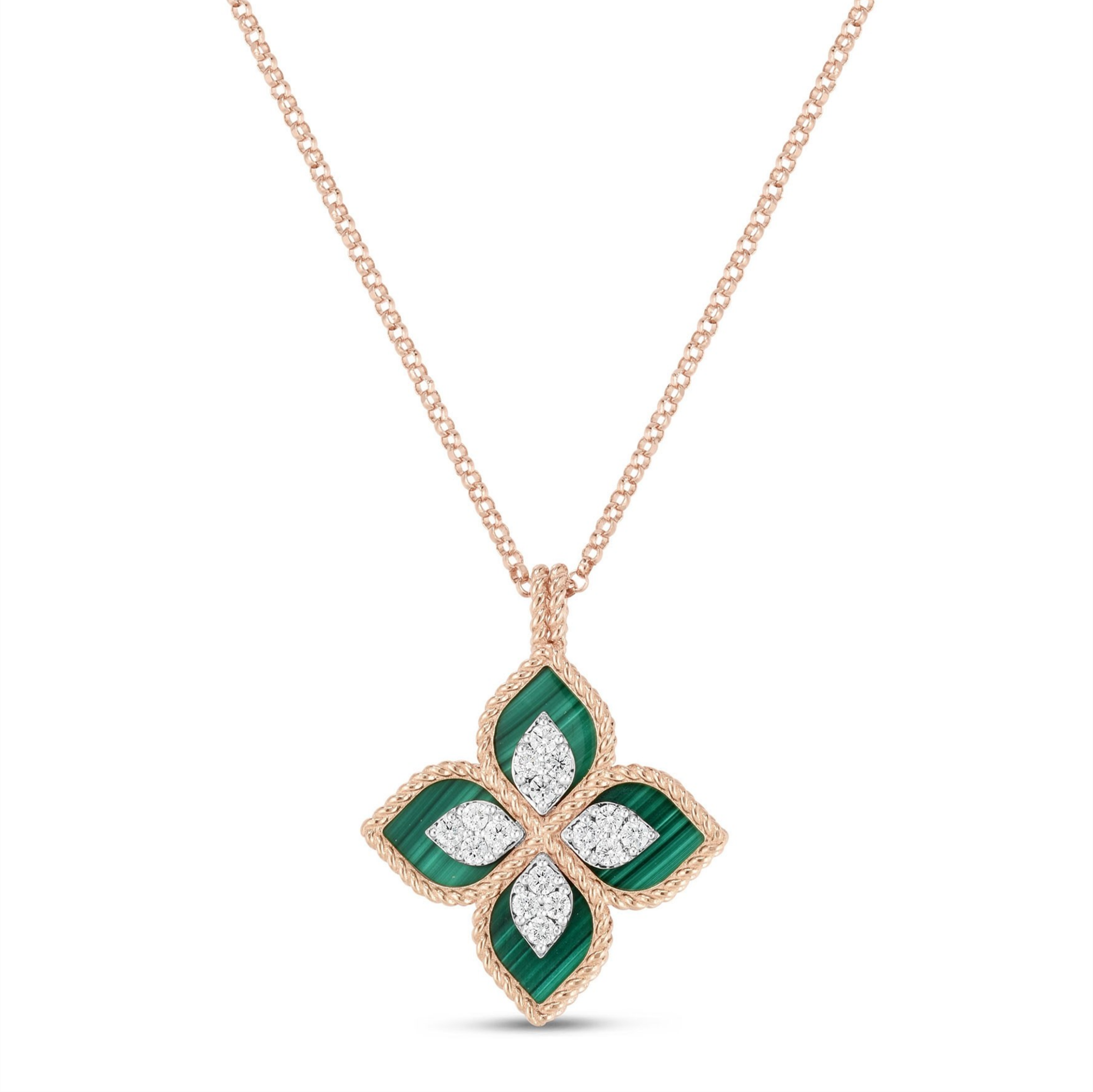 Roberto Coin PRINCESS FLOWER PENDANT WITH DIAMONDS AND MALACHITE