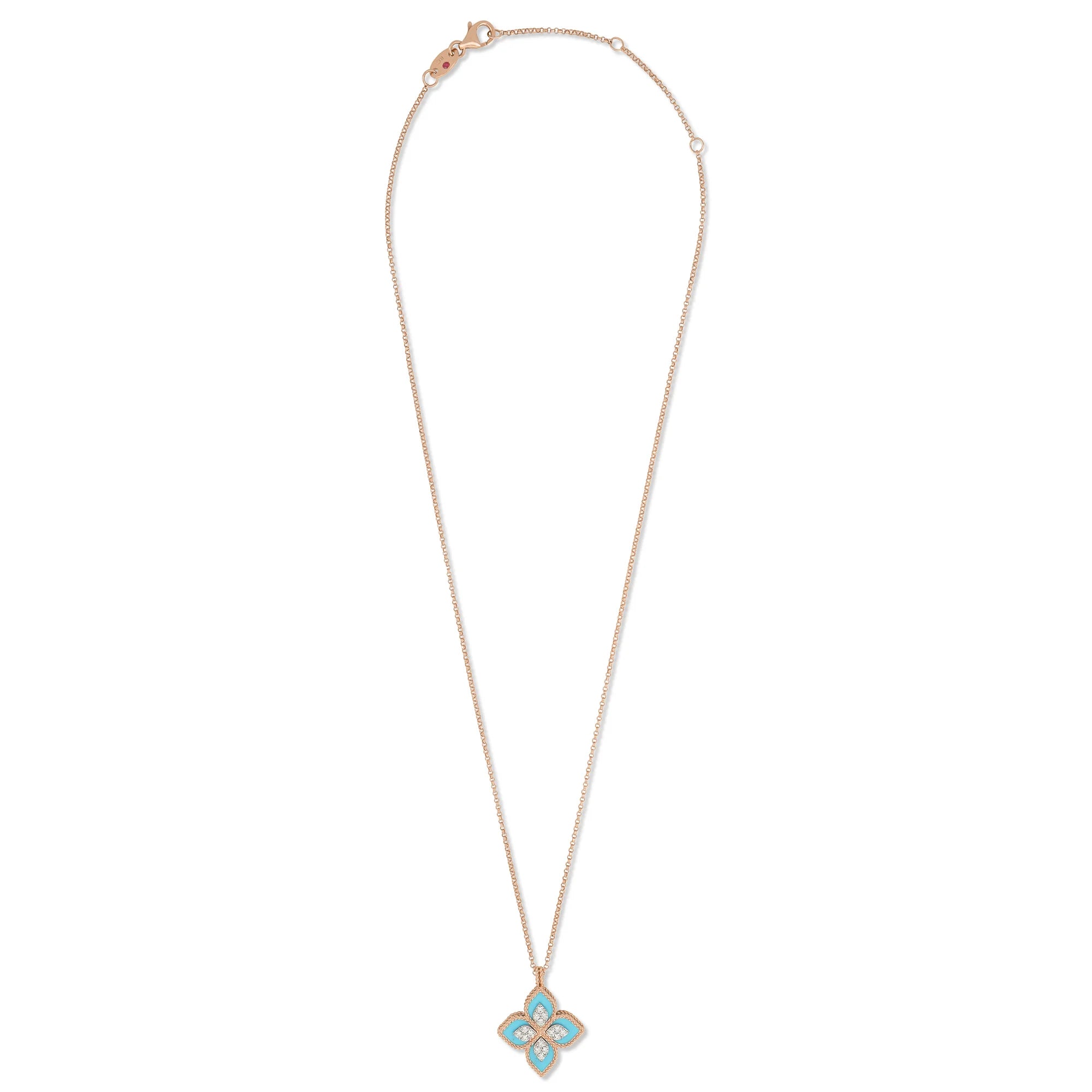 Roberto Coin PRINCESS FLOWER PENDANT WITH DIAMONDS AND TURQUOISE