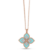 Roberto Coin PRINCESS FLOWER PENDANT WITH DIAMONDS AND TURQUOISE