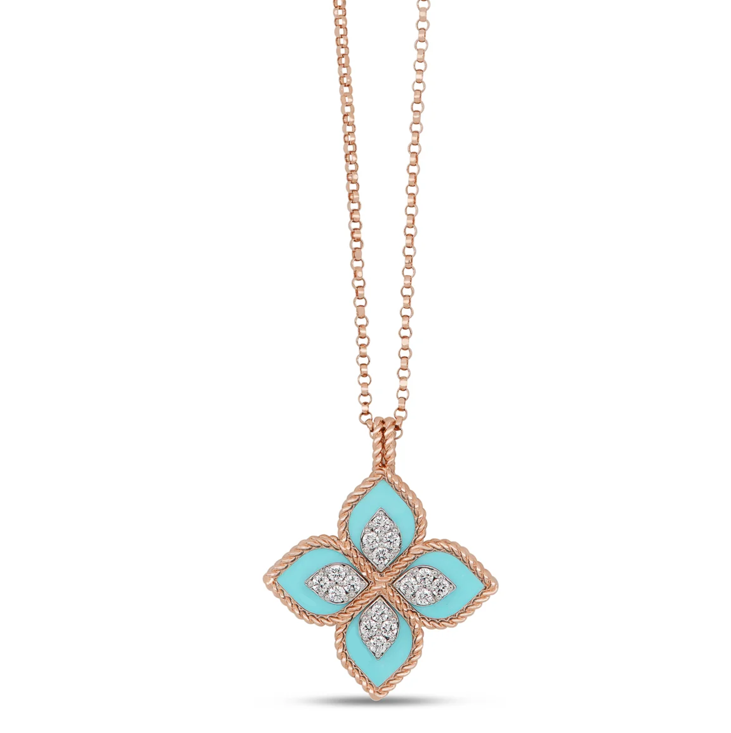 Roberto Coin PRINCESS FLOWER PENDANT WITH DIAMONDS AND TURQUOISE