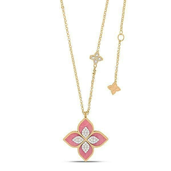 Roberto Coin PRINCESS FLOWER COLLAR WITH DIAMOND AND RHODONITE