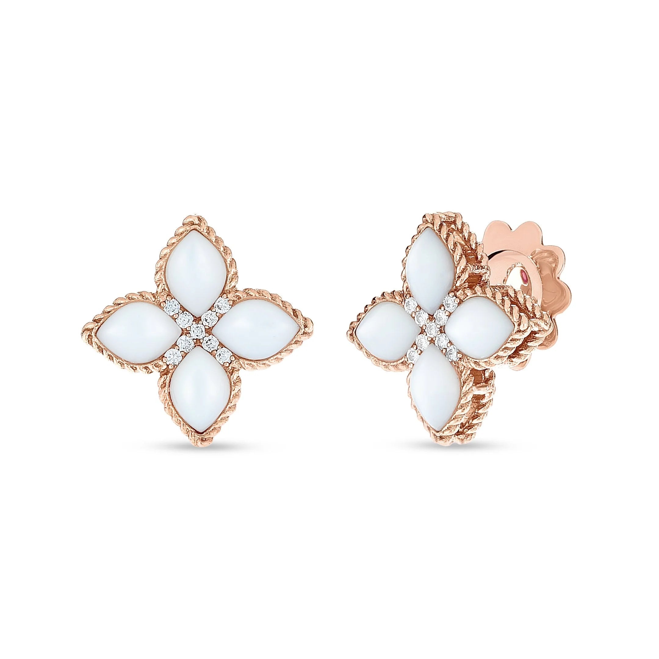 Roberto Coin PRINCESS FLOWER EARRINGS WITH DIAMONDS AND MOTHER OF PEARL