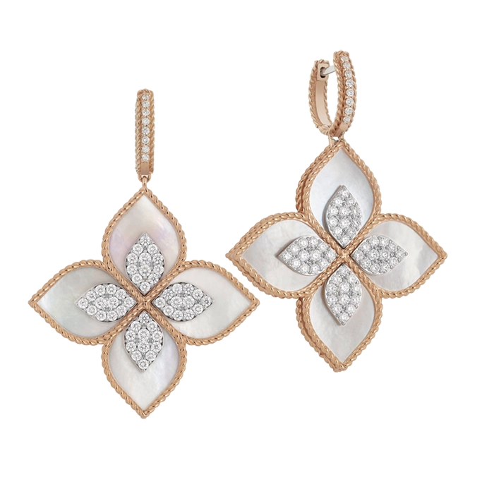 Roberto Coin PRINCESS FLOWER EARRINGS WITH DIAMONDS AND MOTHER OF PEARL