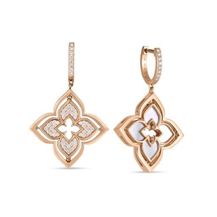 Roberto Coin VENETIAN PRINCESS PAVE DIAMOND & MOTHER OF PEARL FLOWER EARRINGS