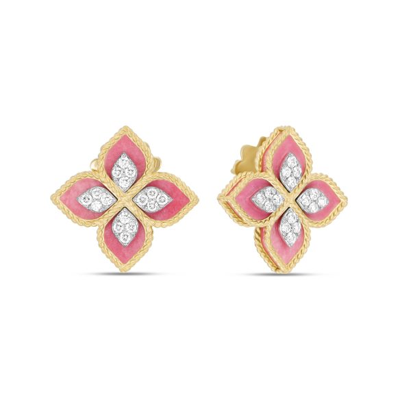 Boucles d'oreilles Princesse Fleur avec Diamants et Rhodonite Roberto Coin
