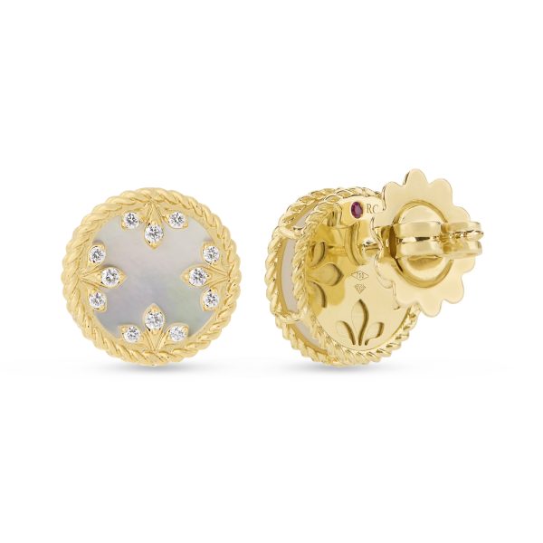 Roberto Coin VENETIAN MEDALLIONS EARRINGS FOR CAROUSEL WITH DIAMONDS AND MOTHER OF PEARL