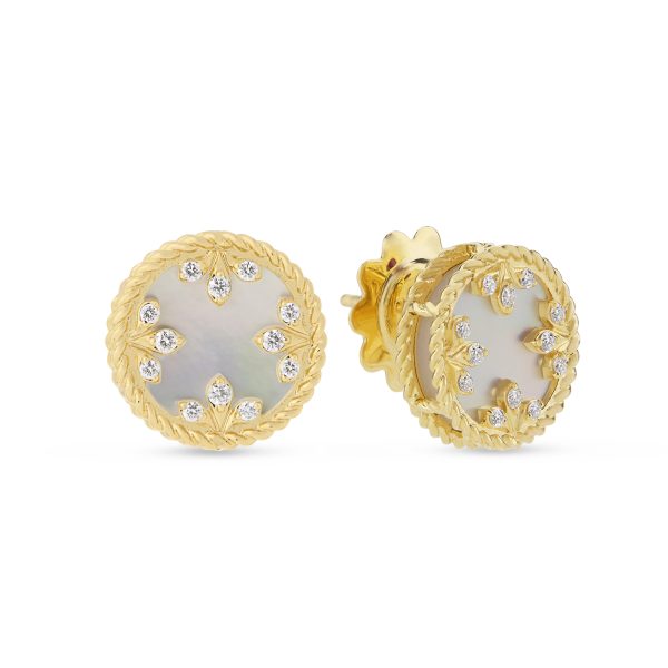 Roberto Coin VENETIAN MEDALLIONS EARRINGS FOR CAROUSEL WITH DIAMONDS AND MOTHER OF PEARL