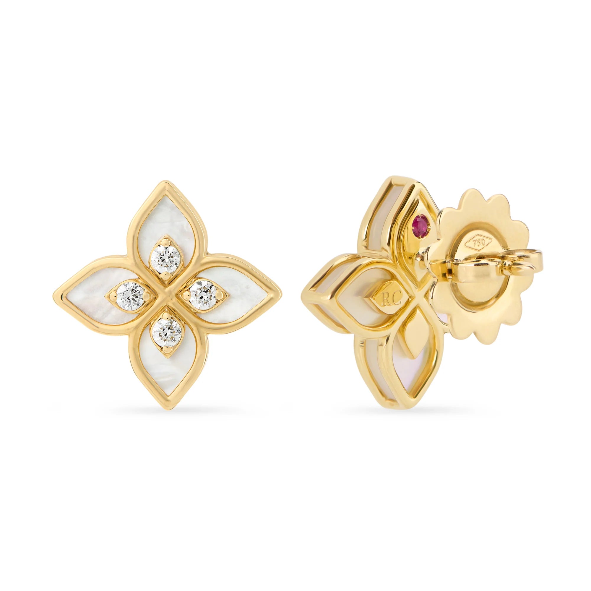 PRINCESS FLOWER EARRINGS FOR CAROUSEL WITH DIAMONDS AND MOTHER OF PEARL