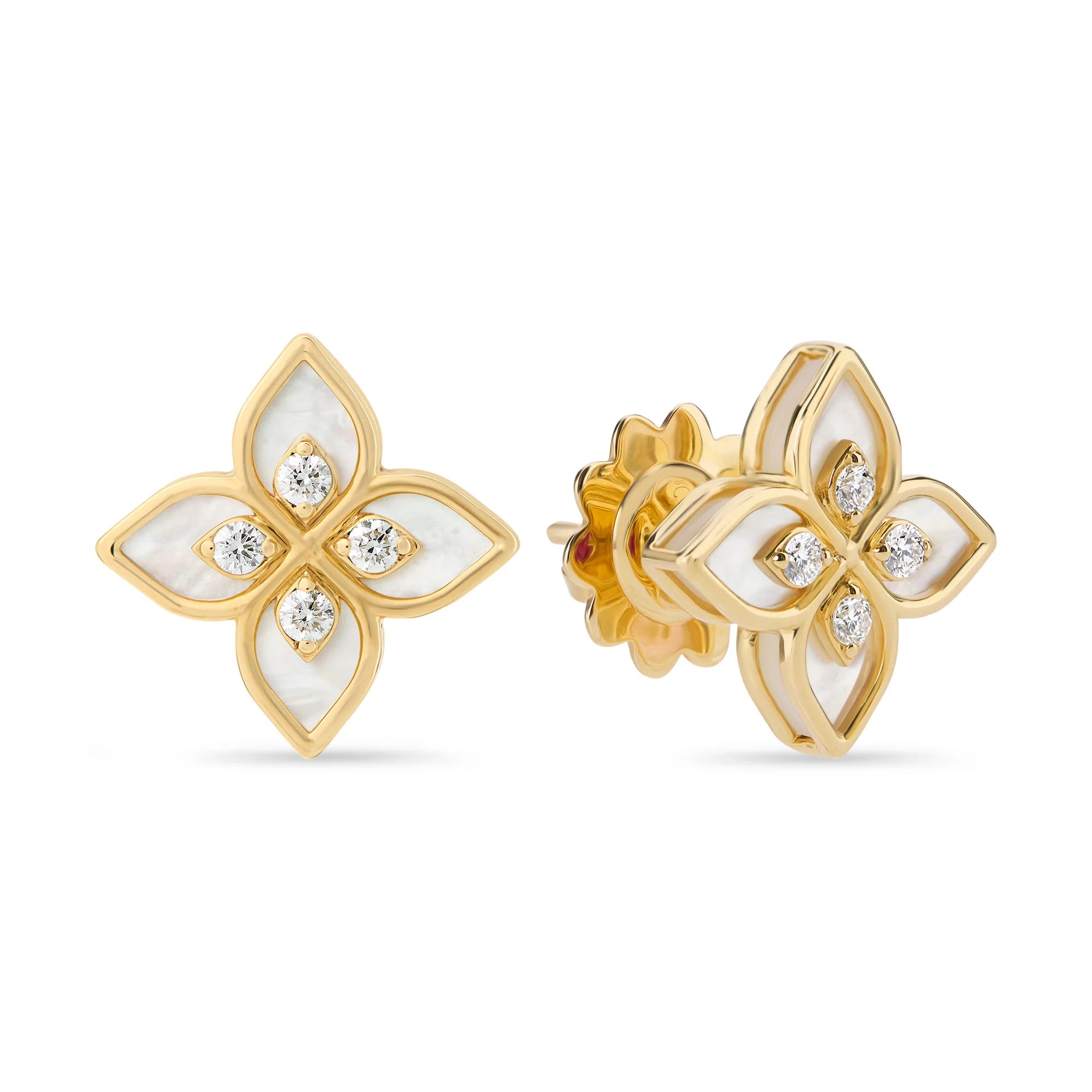 PRINCESS FLOWER EARRINGS FOR CAROUSEL WITH DIAMONDS AND MOTHER OF PEARL