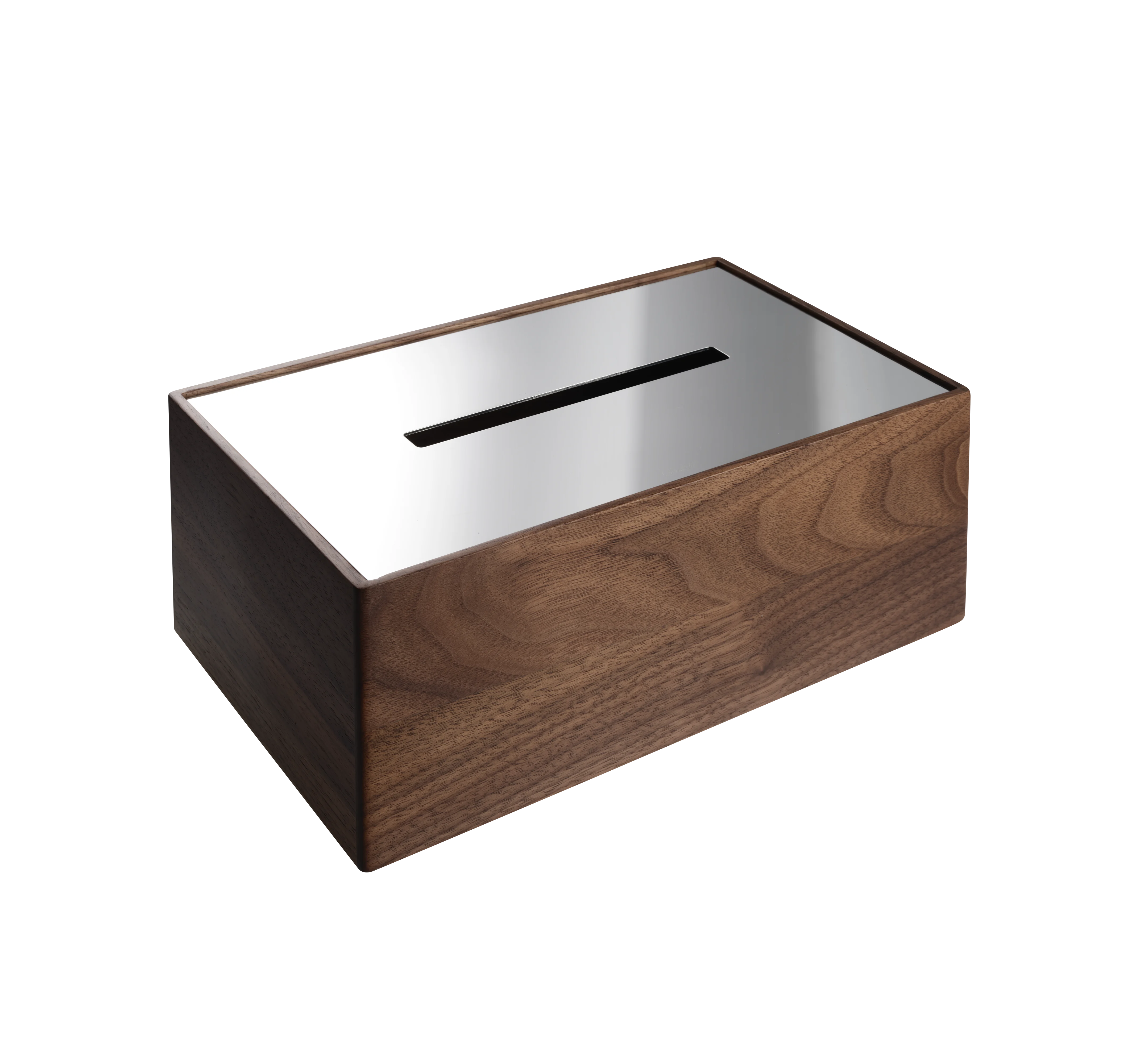 Christofle UNI Taschentuchbox aus Walnuss und Stahl