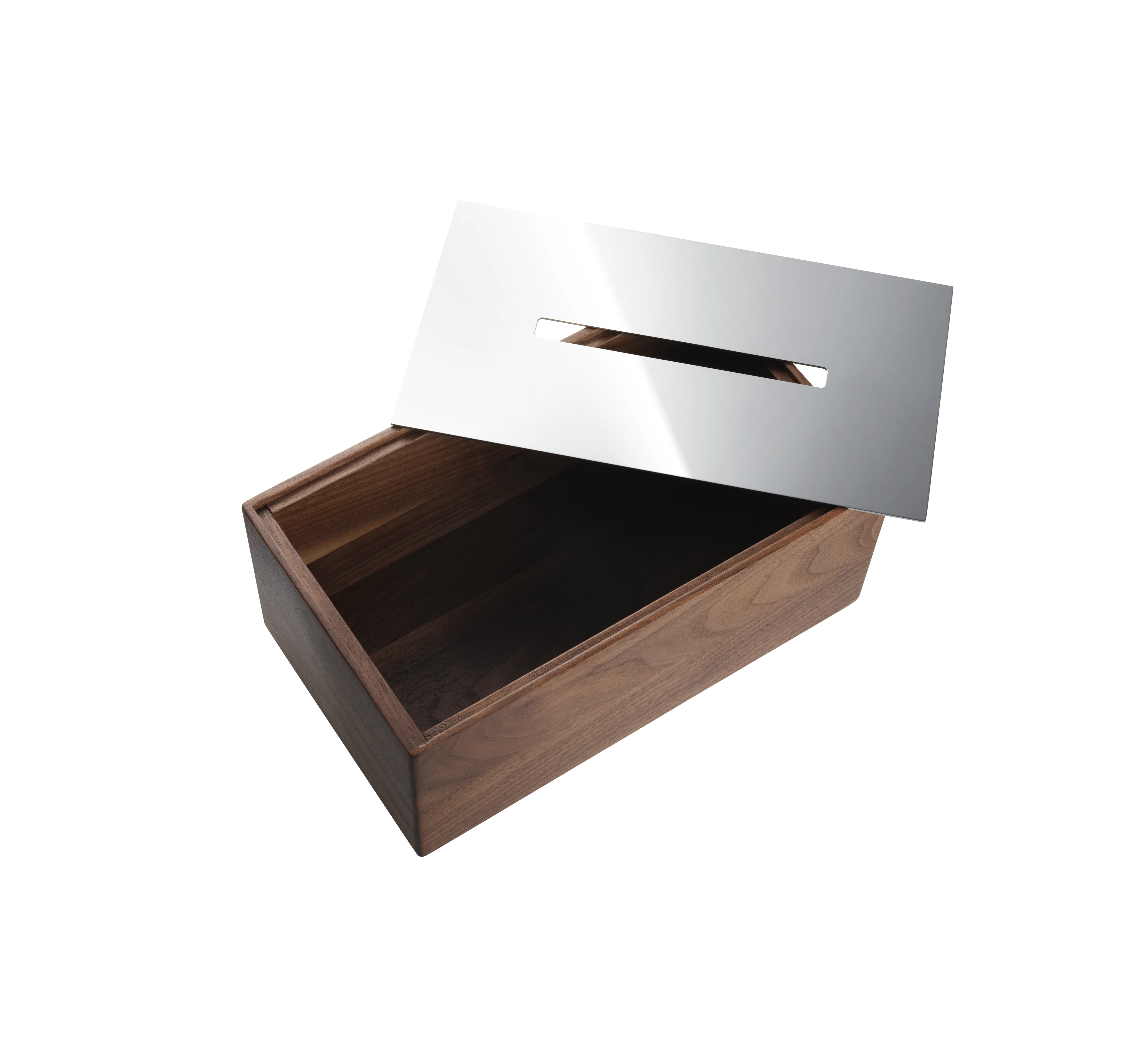 Christofle UNI Taschentuchbox aus Walnuss und Stahl