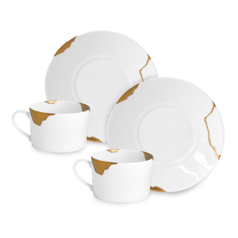 BERNARDAUD KINTSUGI - BREAKFAST CUPS AND SAUCERS SET OF 2