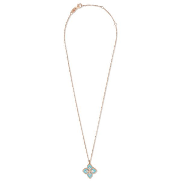 Roberto Coin PRINCESS FLOWER PENDANT WITH DIAMONDS AND TURQUOISE