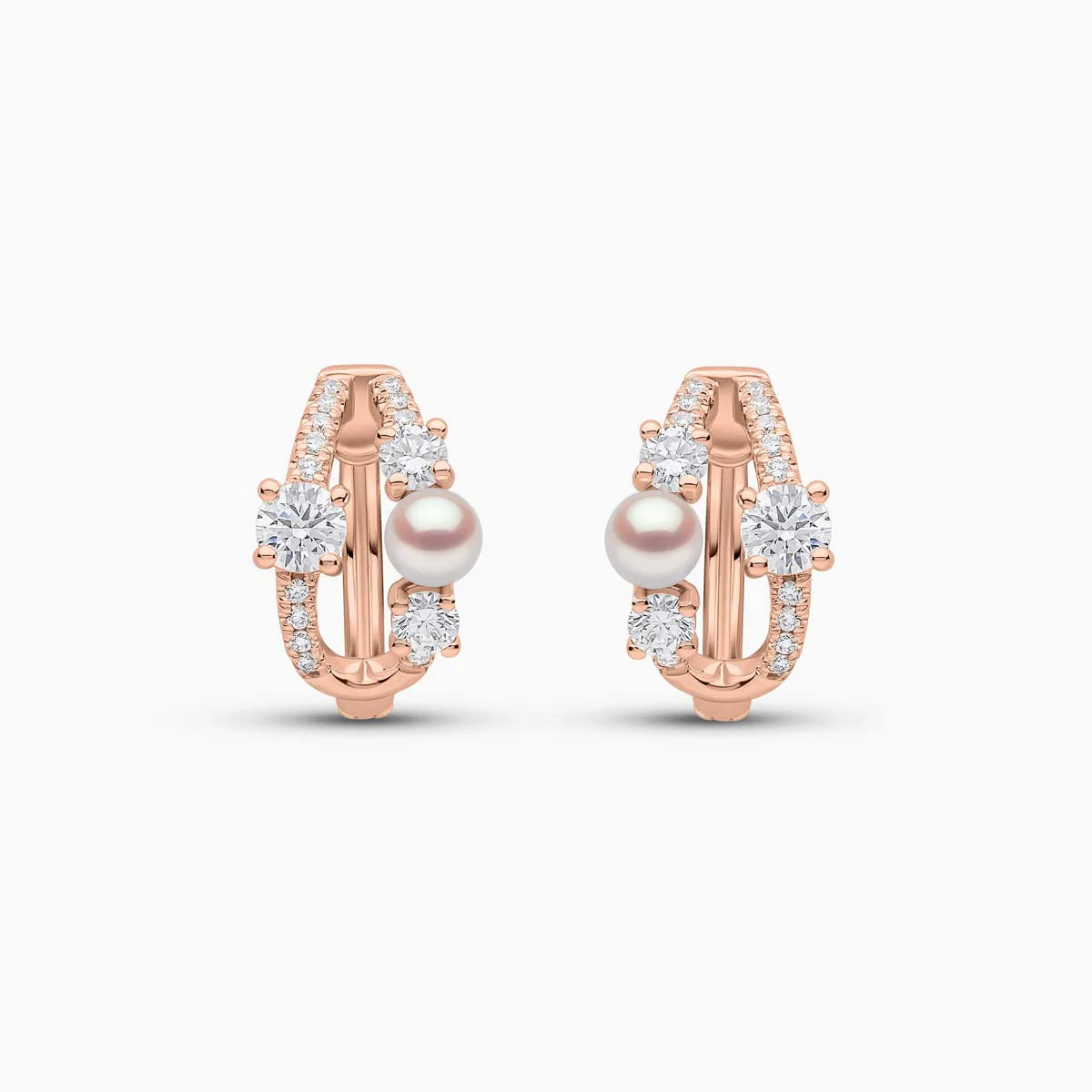 Yoko London BABY GLITZ AKOYA PEARL AND ROUND CUT DIAMOND HOOP EARRINGS