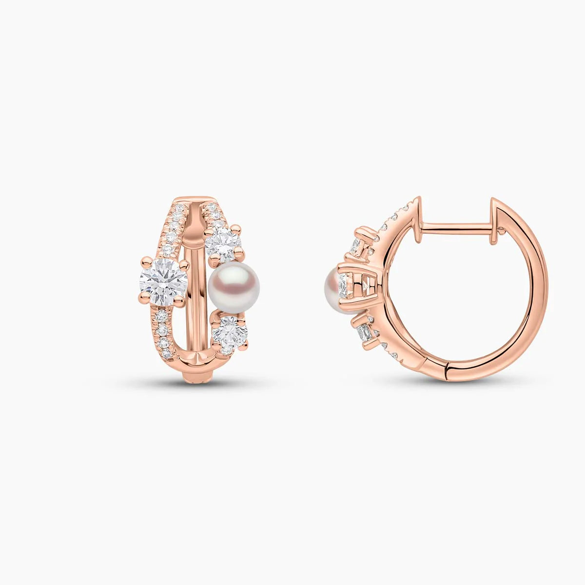 Yoko London BABY GLITZ AKOYA PEARL AND ROUND CUT DIAMOND HOOP EARRINGS