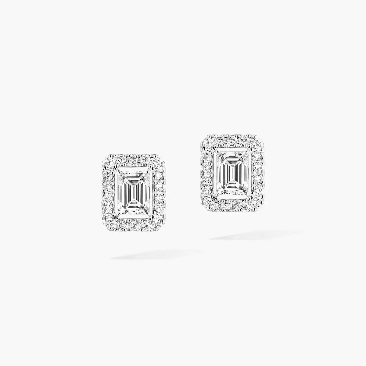 Joy emerald cut earrings, small model white gold