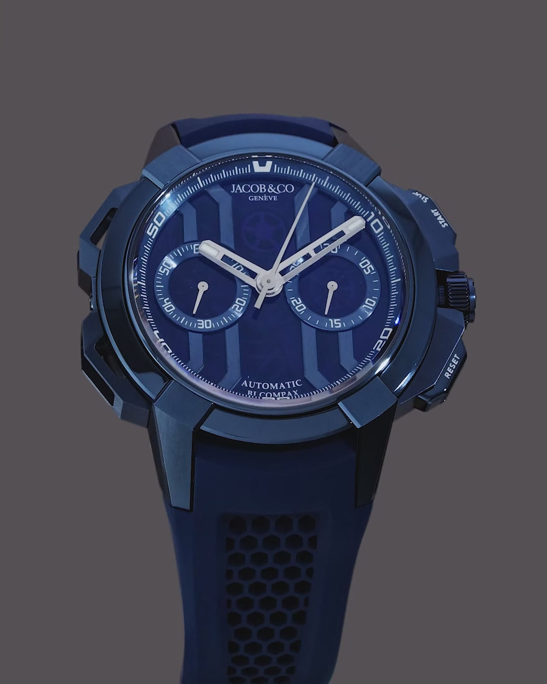 Load video: Jacob &amp; Co. EPIC X CHRONO BLUE TITANIUM 44MM