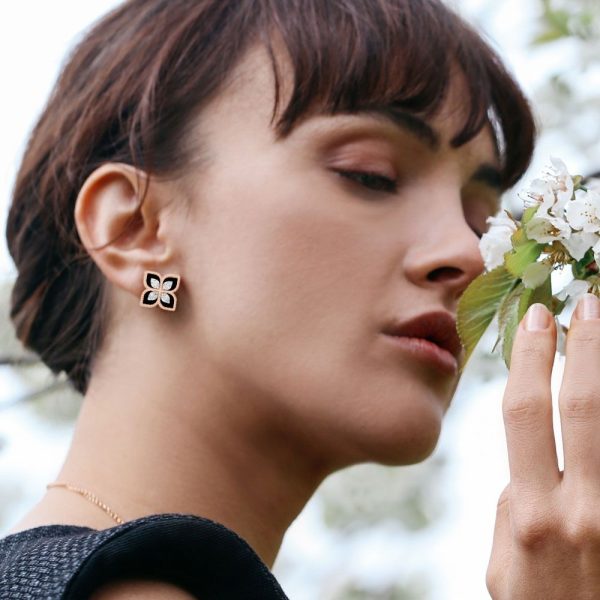 Roberto Coin PRINCESS FLOWER EARRINGS WITH DIAMONDS AND BLACK JADE