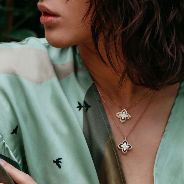 Roberto Coin PRINCESS FLOWER PENDANT WITH DIAMONDS AND BLACK JADE