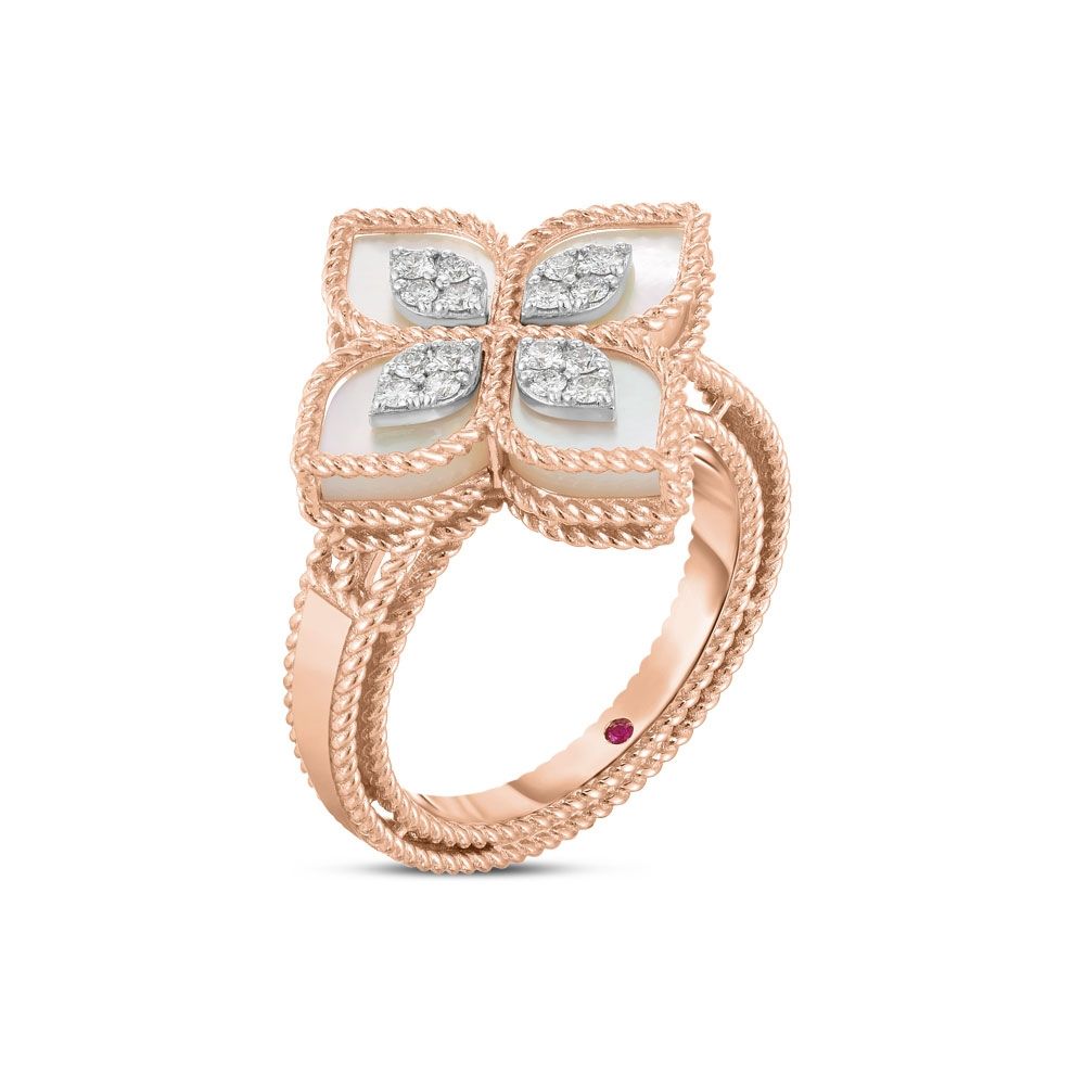 Roberto Coin PRINCESS FLOWER RING WITH MOTHER OF PEARL AND DIAMONDS